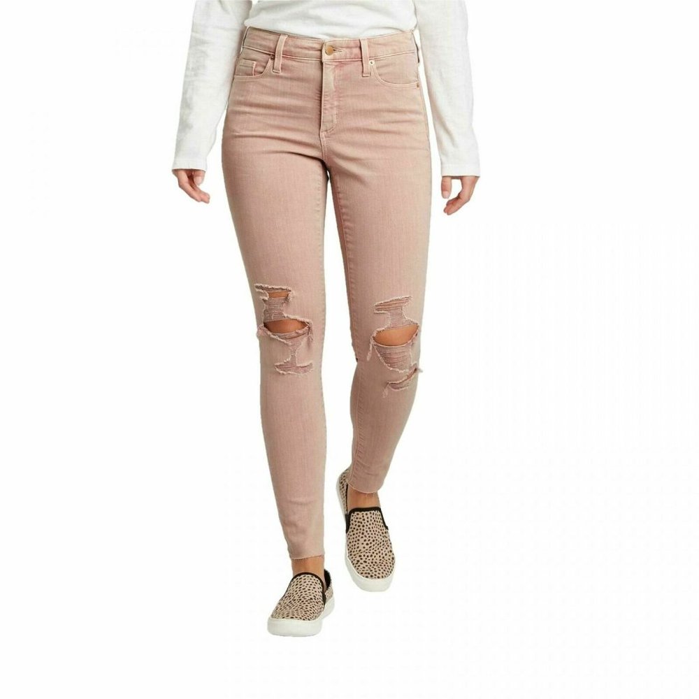 High Rise Distressed Jeggings Pink Stretch